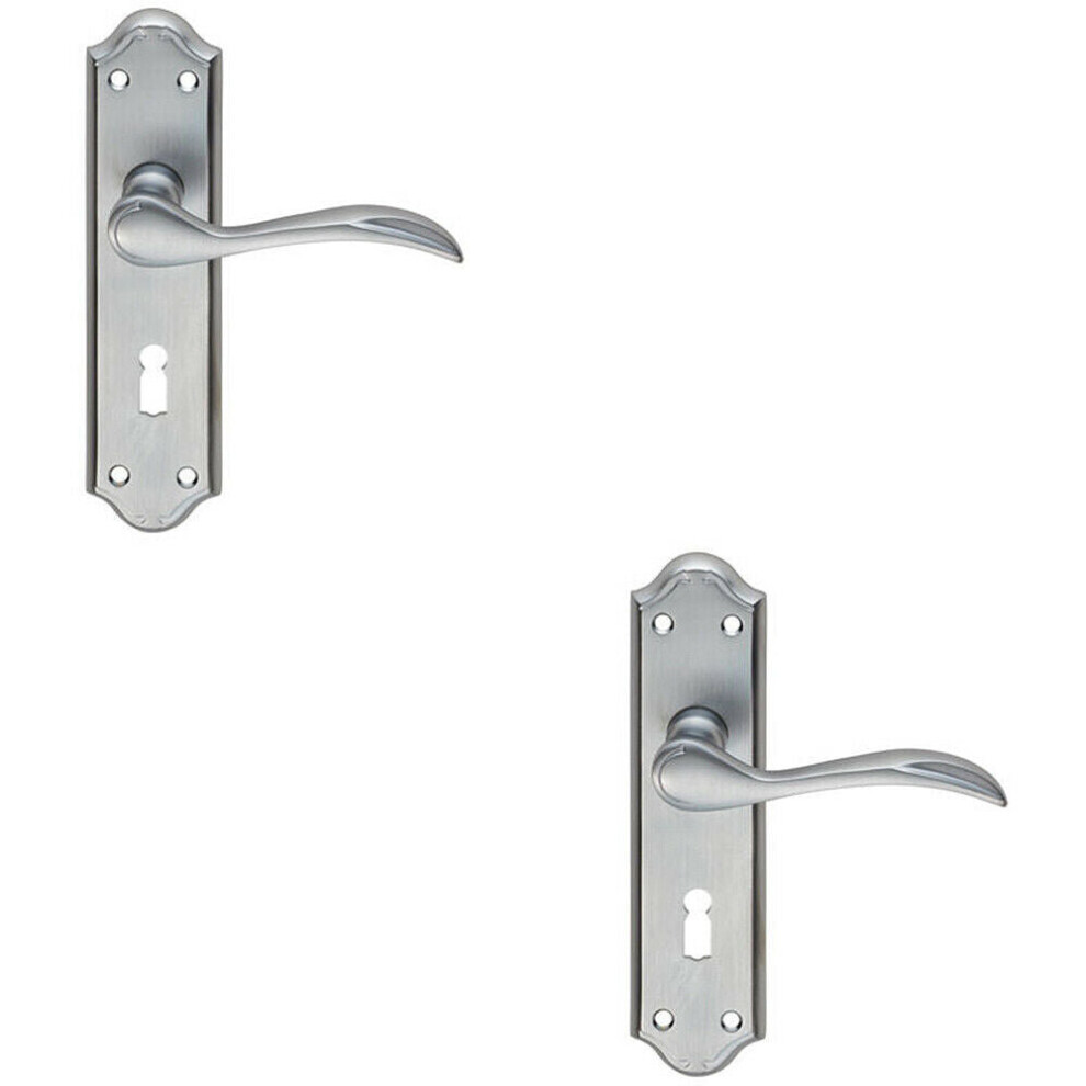 Loops 2X Pair Curved Door Handle Lever On Lock Backplate 180 X 45Mm Satin Chrome