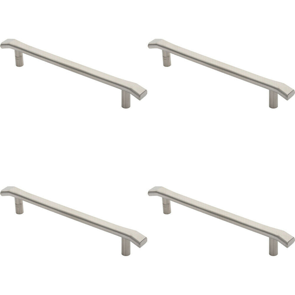 4x Flat Bar Pull Handle with Chamfered Edges 300mm Fixing Centres Satin Steel