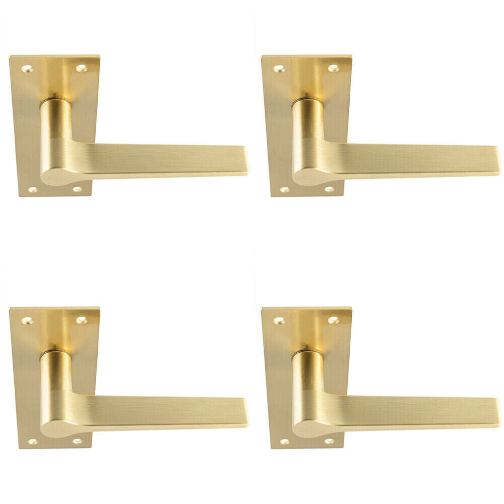 4x PAIR Flat Straight Handle On Slim Lock Backplate 150 X 50mm Antique Brass