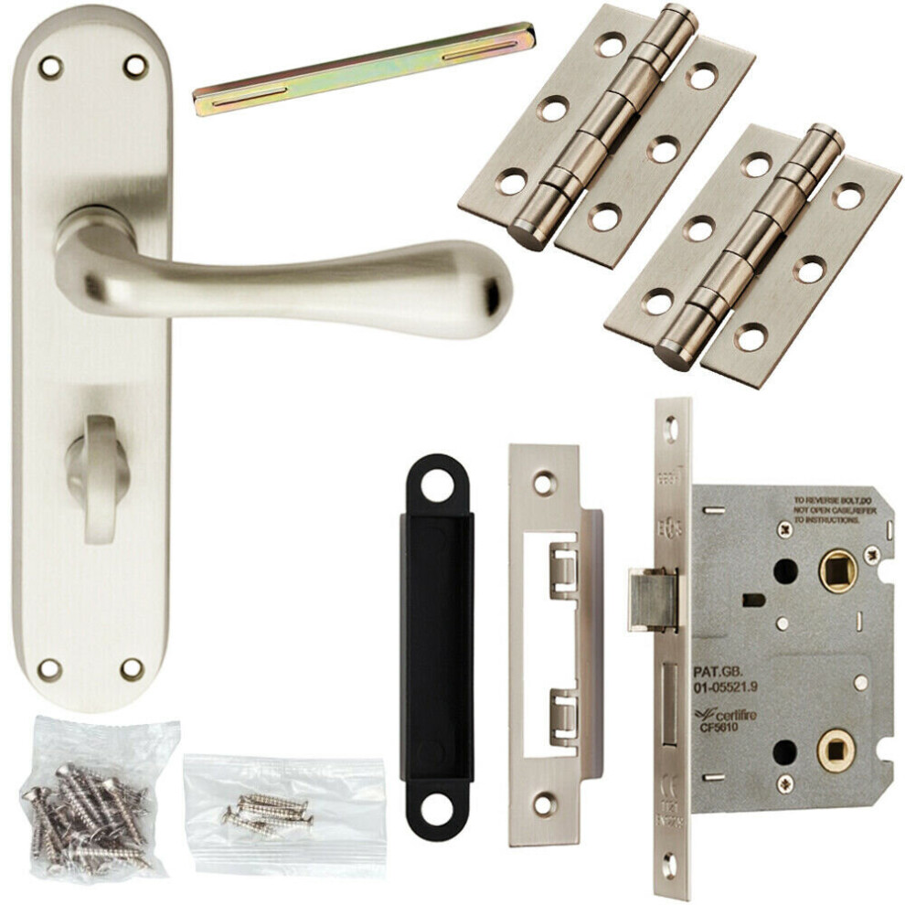 Door Handle & Bathroom Lock Pack Satin Chrome Smooth Flared Lever Backplate