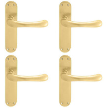 4x PAIR Smooth Rounded Handle on Shaped Latch Backplate 185 x 42mm Satin Brass