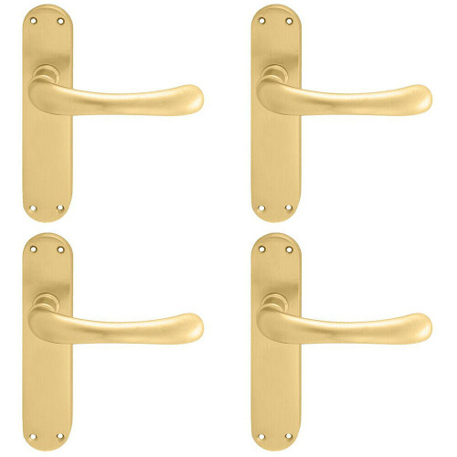 Loops 4x PAIR Smooth Rounded Handle on Shaped Latch Backplate 185 x 42mm Satin Brass
