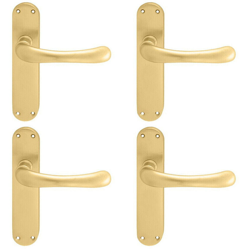 Loops 4X Pair Smooth Rounded Handle On Shaped Latch Backplate 185 X 42Mm Satin Brass