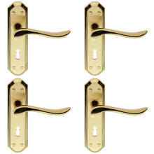 4x PAIR Curved Lever on Sculpted Edge Backplate 180 x 48mm Satin/Polished Brass
