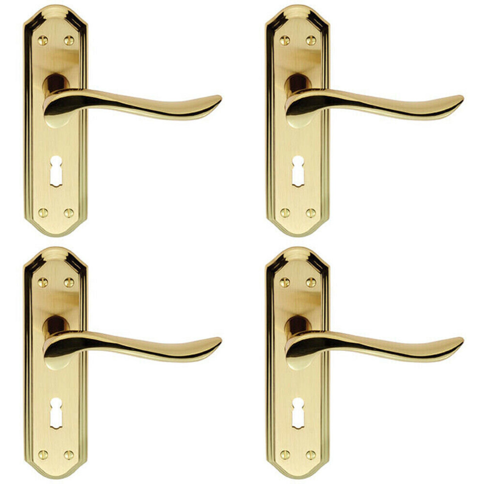 Loops 4X Pair Curved Lever On Sculpted Edge Backplate 180 X 48Mm Satin/Polished Brass