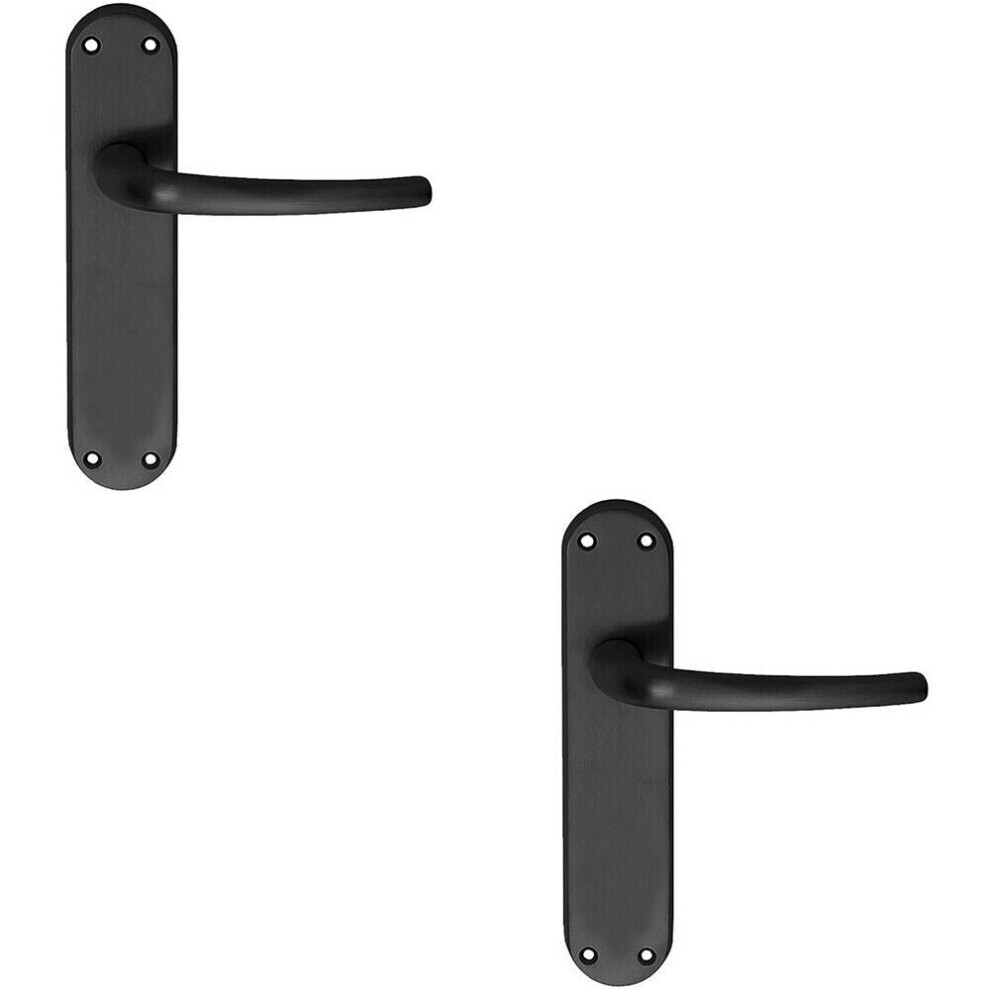 2X Pair Slim Round Bar Handle On Shaped Latch Backplate 185 X 40Mm Matt Black