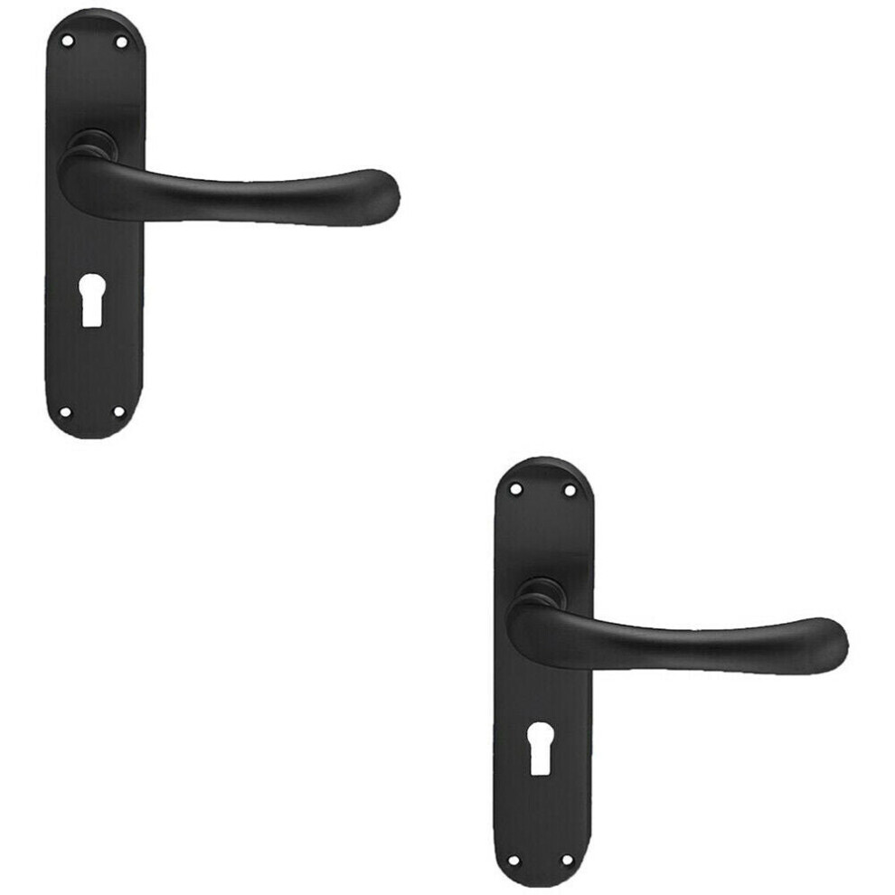 2x PAIR Smooth Rounded Handle on Shaped Lock Backplate 185 x 42mm Matt Black