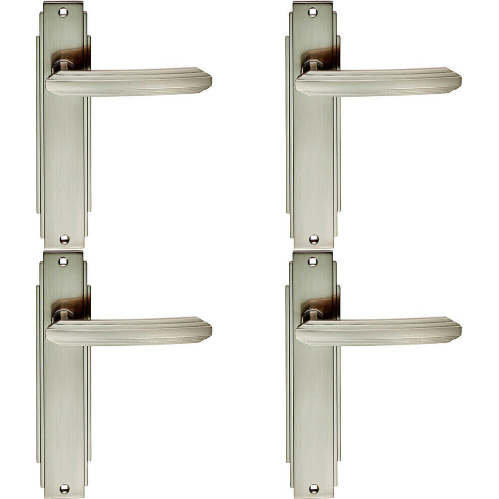 4X Pair Line Detailed Handle On Latch Backplate 205 X 45Mm Satin Nickel 5056524211625