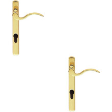 2x Scroll Lever Door Handle on Lock Backplate Polished Brass 208mm X 25mm