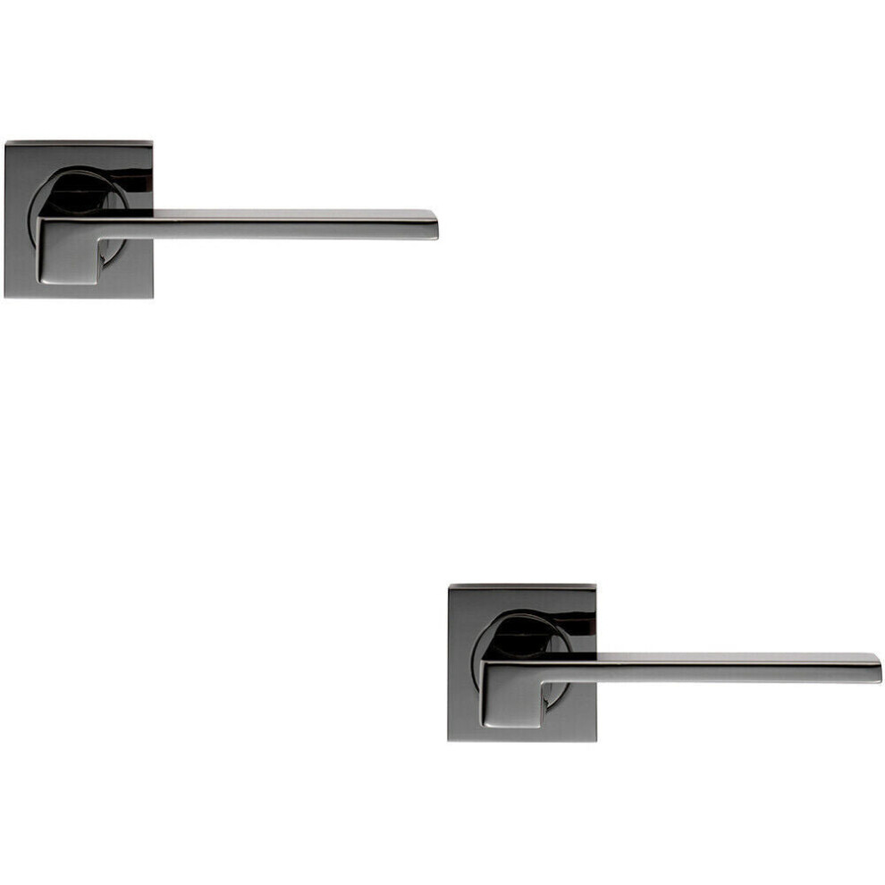 New Loops 2X Pair Flat Squared Bar Handle On Square Rose Concealed Fix Nickel Black Door-Lever-Rose-Internal-Concealed-Hardware-Set Size 2