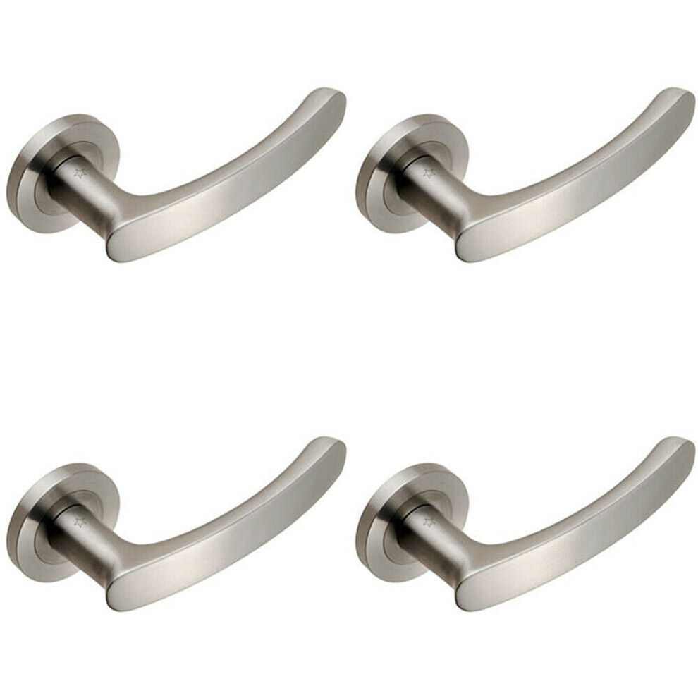 4X Pair Curved Handle With Rounded Ends Concealed Fix Round Rose Satin Steel 5056524210215