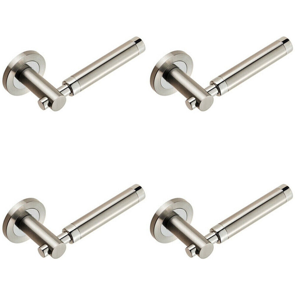 4X Pair Sectional Round Bar Lever Concealed Fix Round Rose Polished Satin Steel 5056524210161