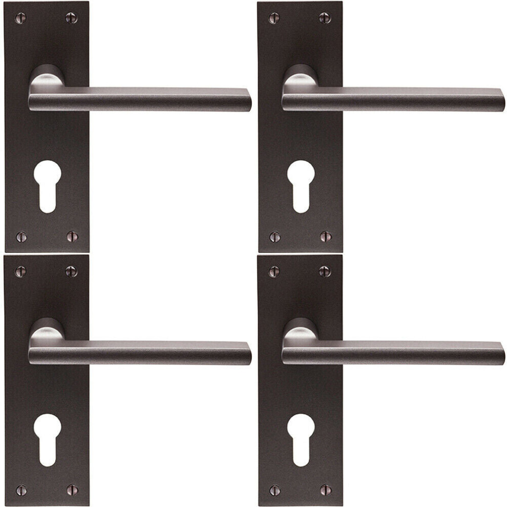 4X Pair Straight Bar Handle On Slim Euro Lock Backplate 150 X 50Mm Matt Bronze 5056524211465