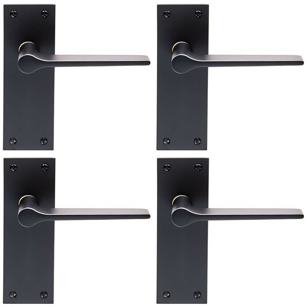 4x PAIR Flat Straight Handle on Slim Latch Backplate 150 x 50mm Matt Black