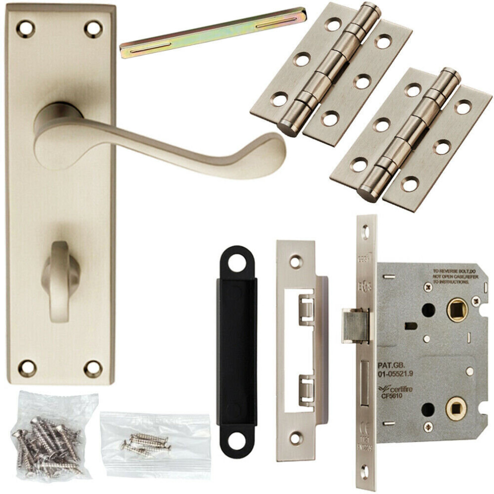 Door Handle & Bathroom Lock Pack Satin Chrome Victorian Scroll Bar Backplate