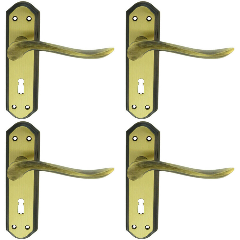 4X Pair Curved Handle On Sculpted Lock Backplate 180 X 48Mm Florentine Bronze