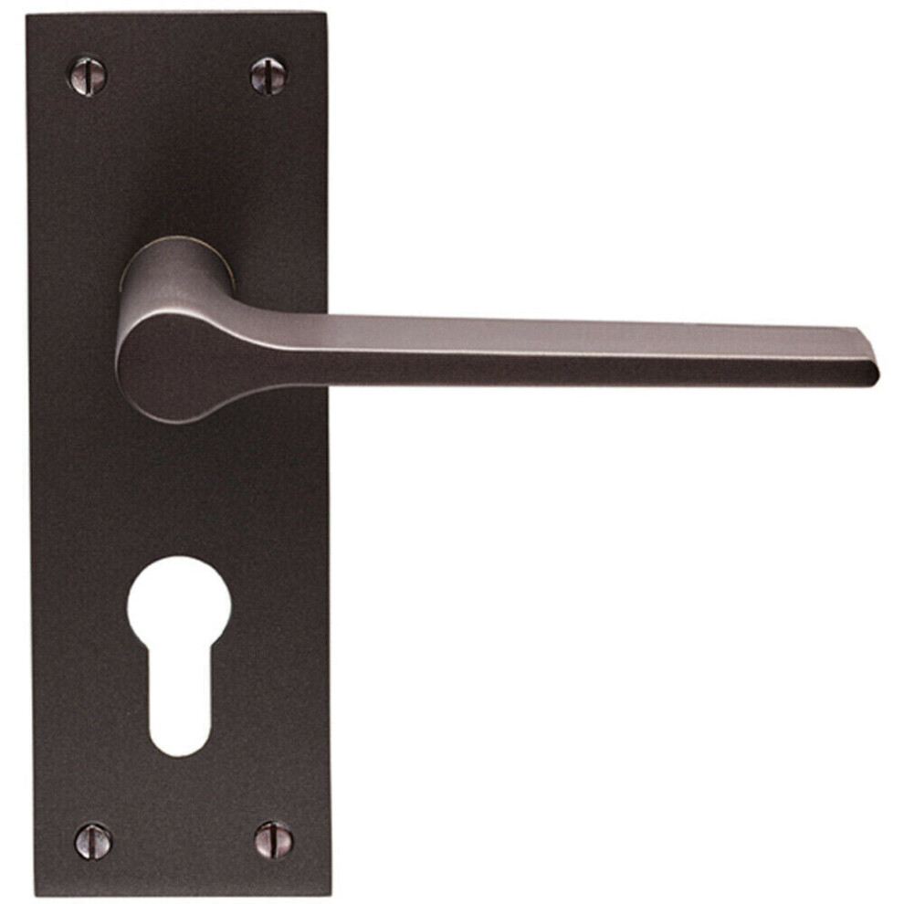 PAIR Flat Straight Handle on Slim Euro Lock Backplate 150 x 50mm Matt Bronze