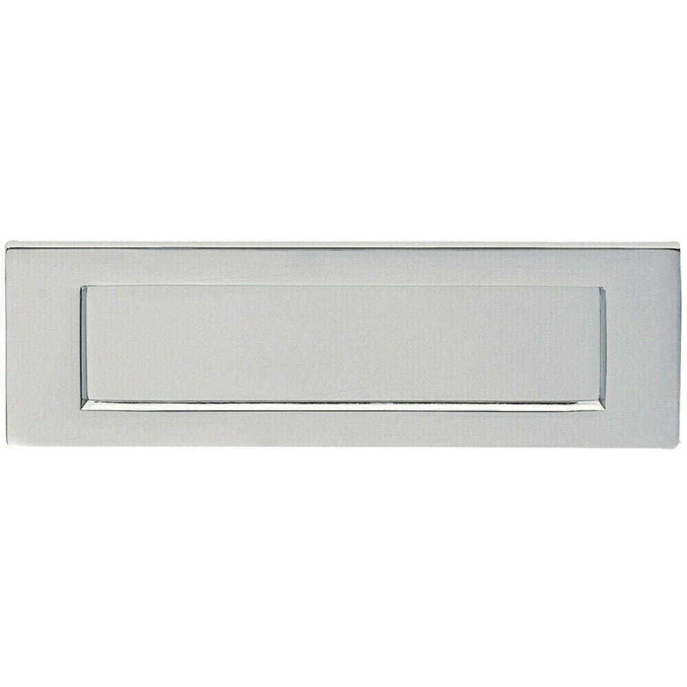 Inward Opening Letterbox Plate 275mm Fixing Centres 306 x 104mm Satin Chrome