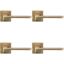 4x PAIR Flat Squared Bar Handle on Square Rose Concealed Fix Antique Brass