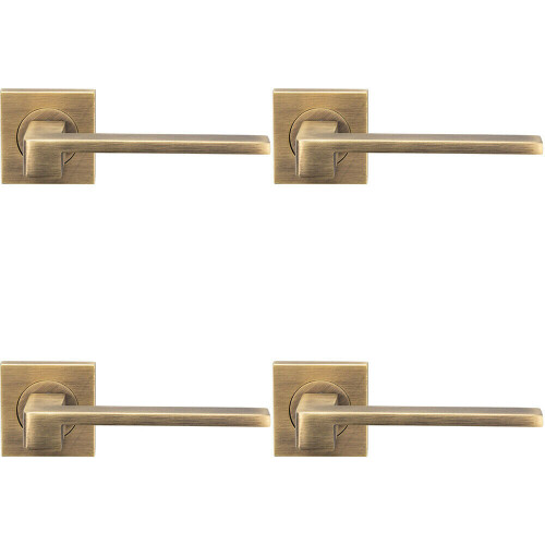 Loops 4x PAIR Flat Squared Bar Handle on Square Rose Concealed Fix Antique Brass
