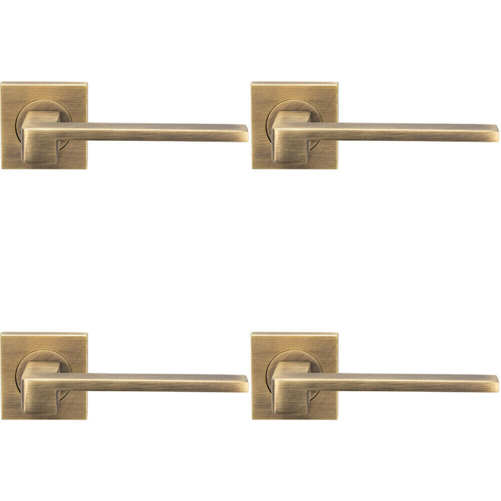 4x PAIR Flat Squared Bar Handle on Square Rose Concealed Fix Antique Brass