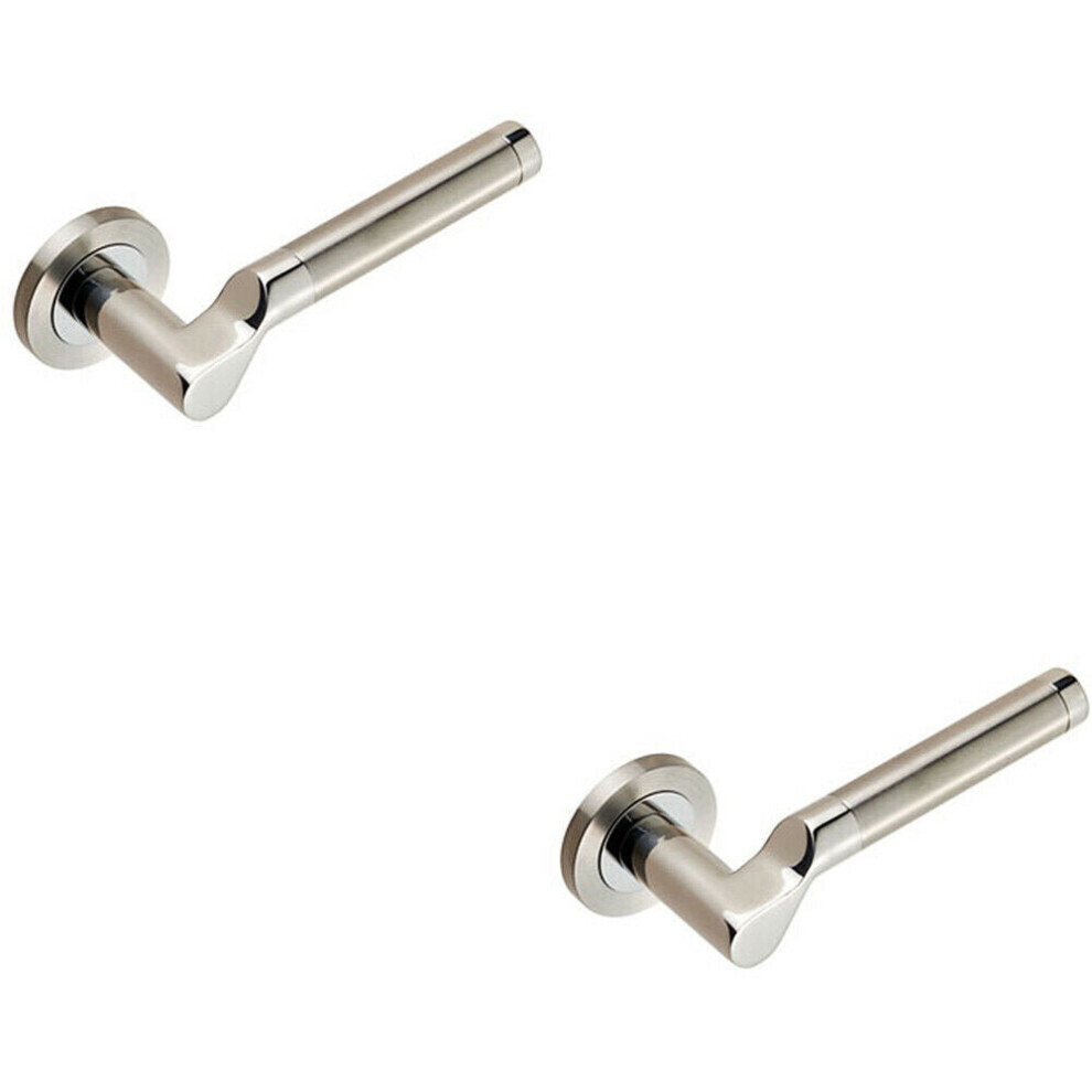 2X Pair Cranked Round Bar Lever On Round Rose Concealed Fix Polished Satin Steel 5056492597264