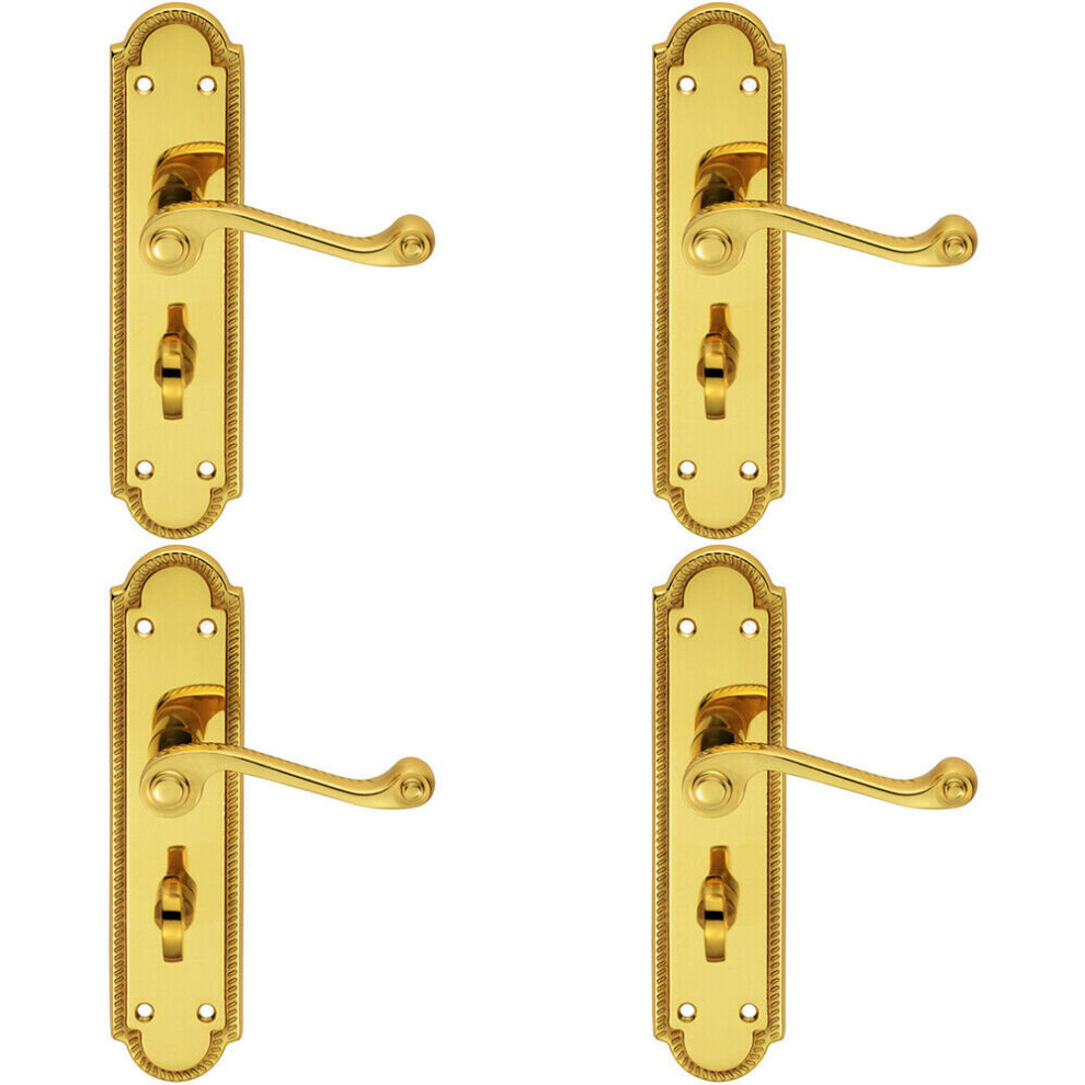 4X Pair Reeded Scroll Lever On Shaped Bathroom Backplate 205 X 49Mm Brass 5056524209844