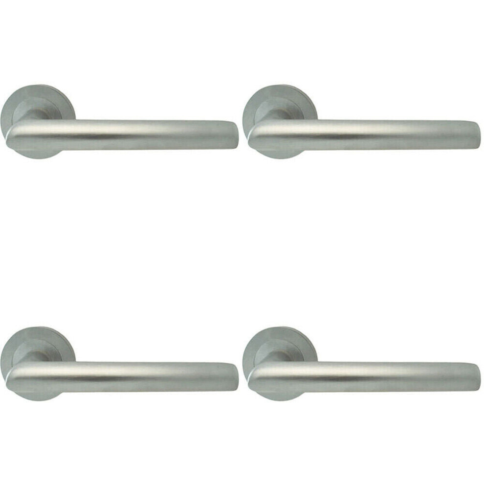4X Pair Straight Mitred Bar Handle On Round Rose Concealed Fix Satin Chrome 5056524210284