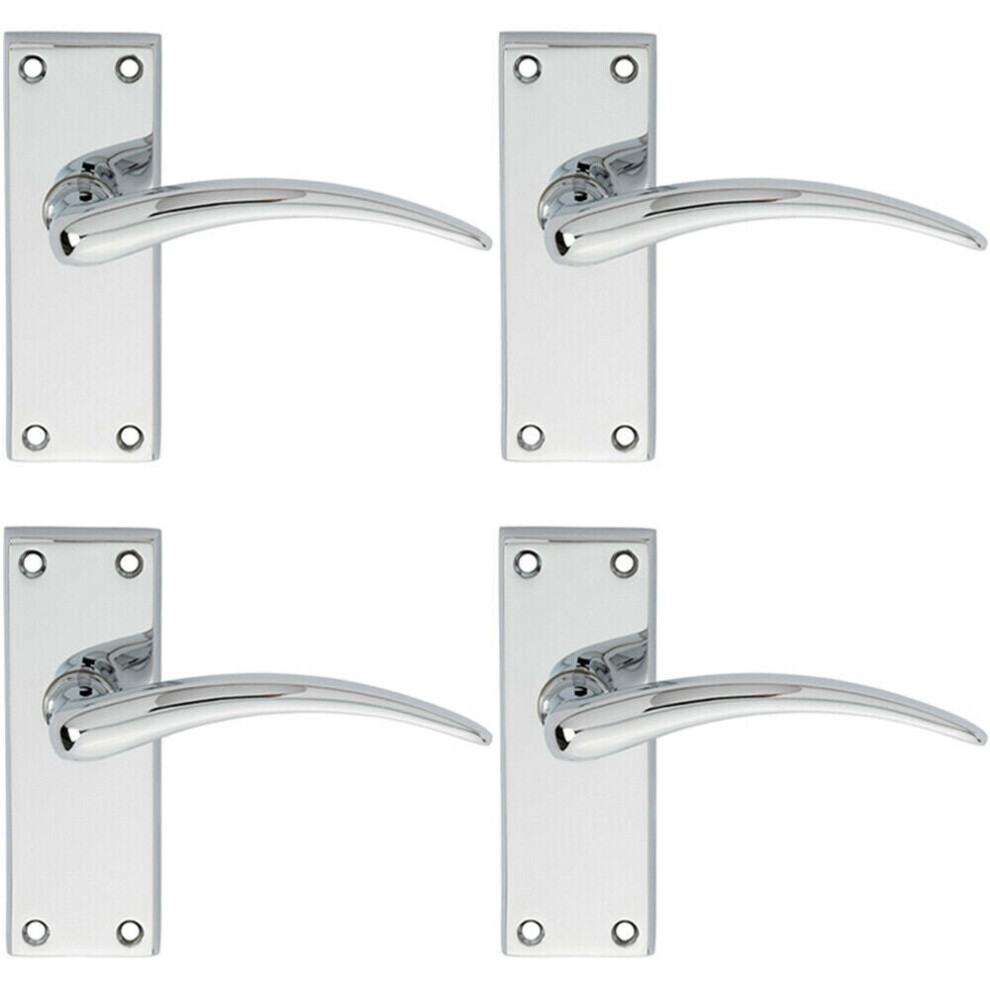 4X Pair Slim Arched Door Handle On Latch Backplate 150 X 43Mm Polished Chrome 5056524209813