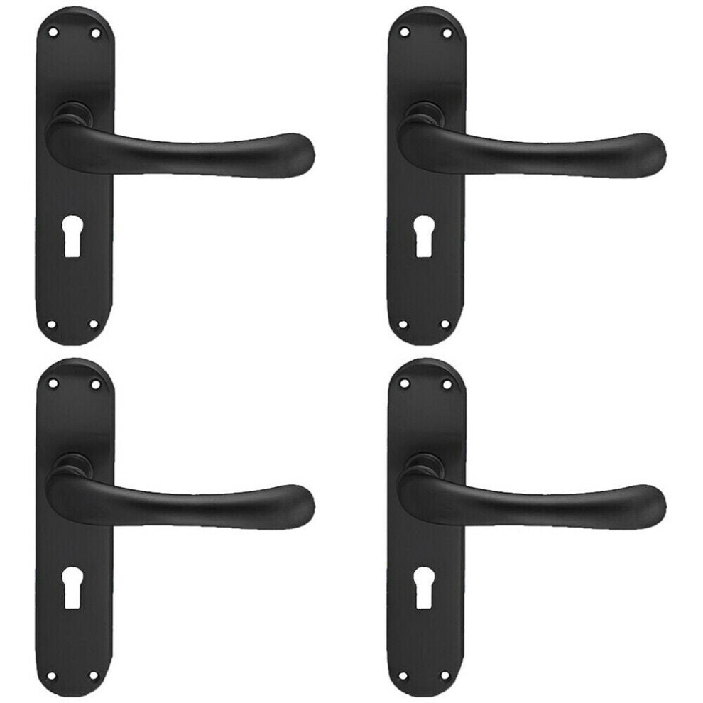 Loops 4X Pair Smooth Rounded Handle On Shaped Lock Backplate 185 X 42Mm Matt Black