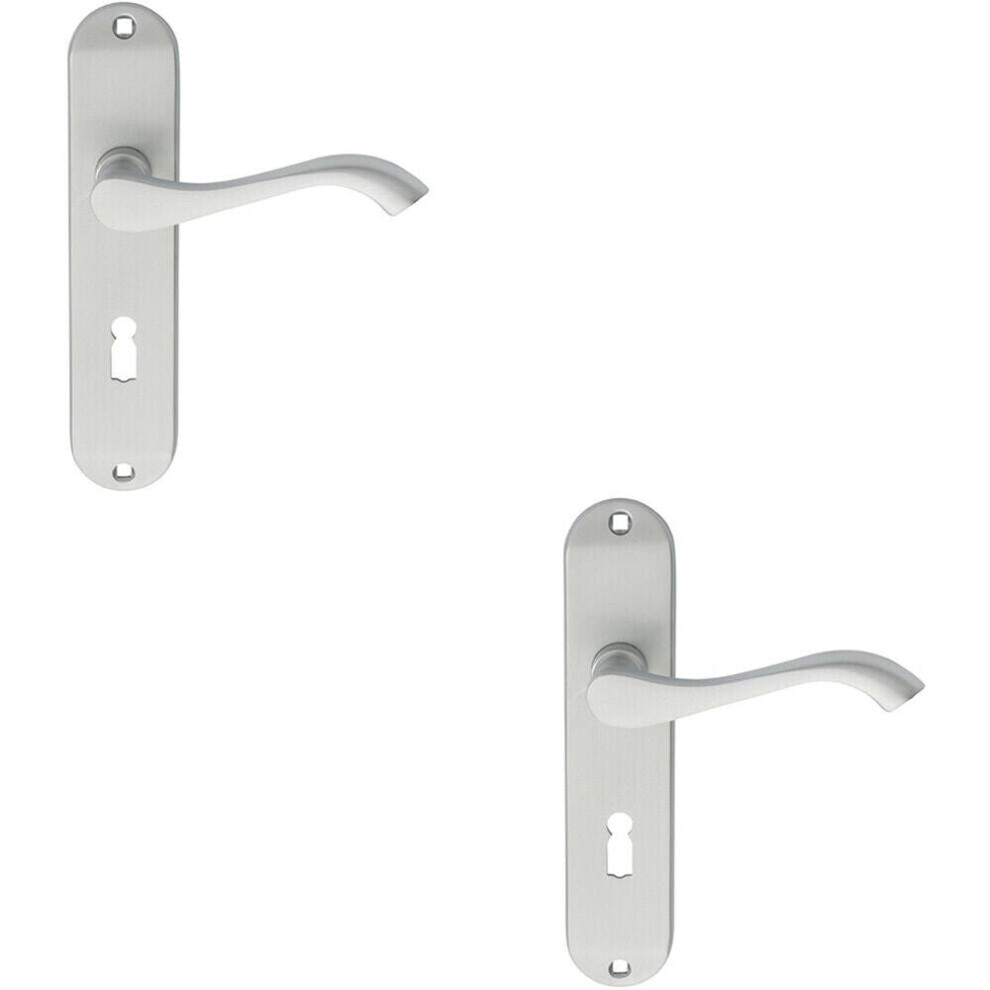 2X Pair Curved Handle On Chamfered Lock Backplate 180 X 40Mm Satin Chrome