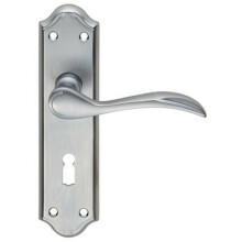 PAIR Curved Door Handle Lever on Lock Backplate 180 x 45mm Satin Chrome
