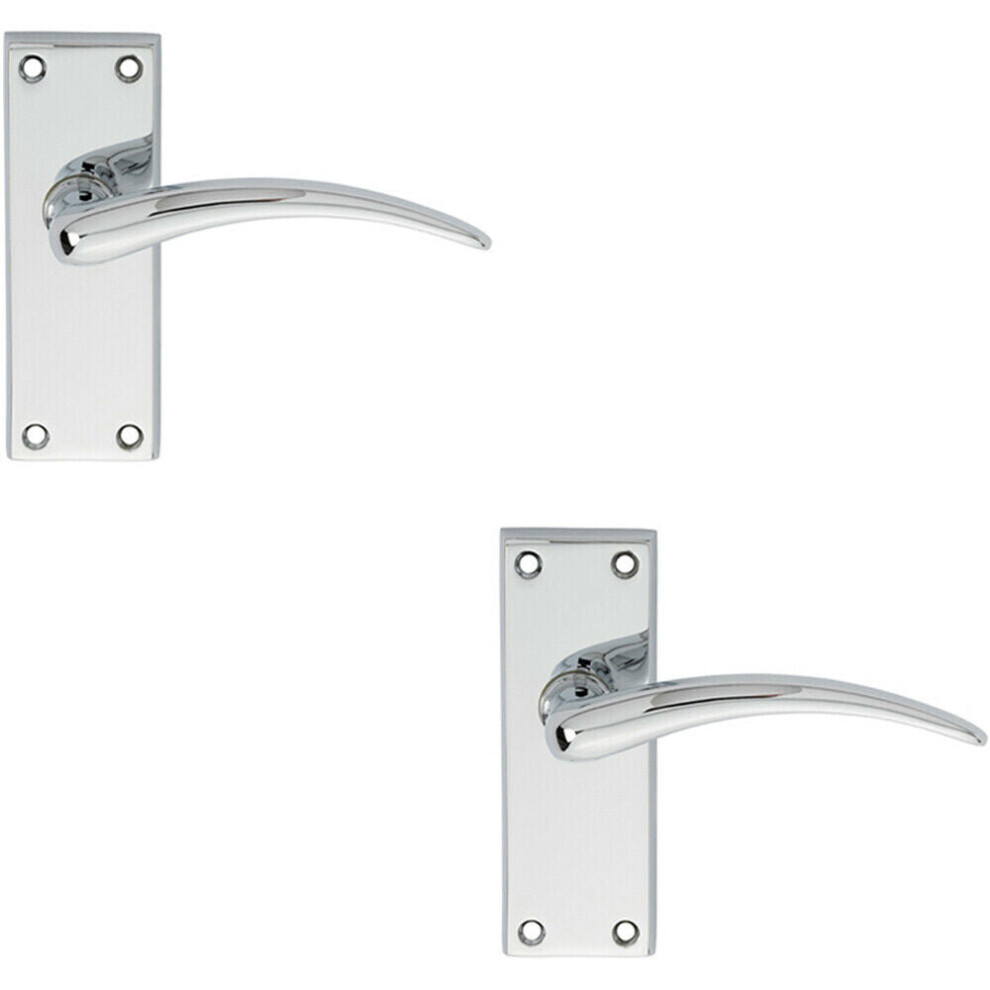 2X Pair Slim Arched Door Handle On Latch Backplate 150 X 43Mm Polished Chrome 5056492596816