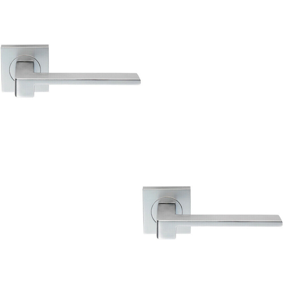 2x PAIR Flat Squared Bar Handle on Square Rose Concealed Fix Satin Chrome-image-OPC-P8WJNWY-NEW