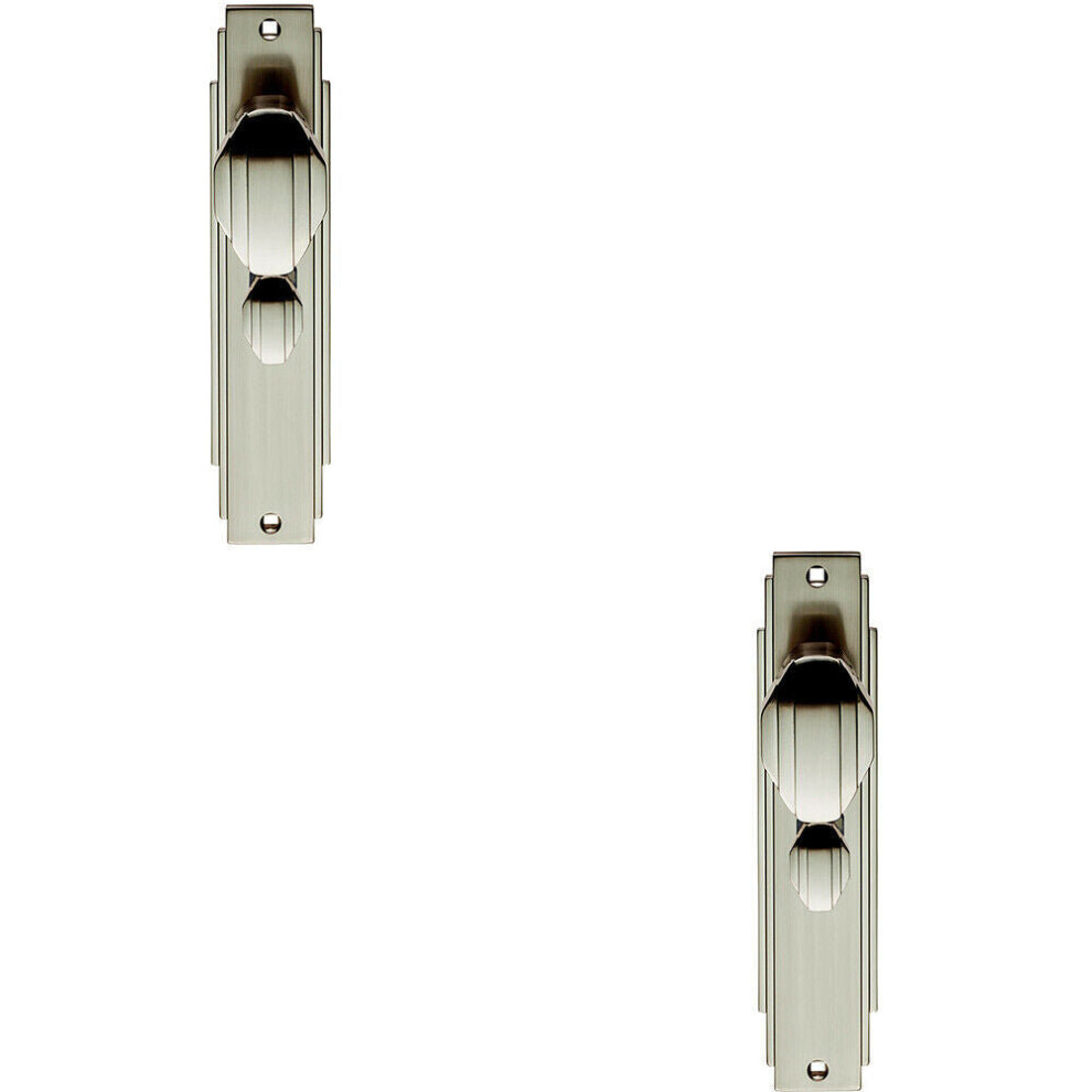 2X Pair Line Detailed Door Knob On Bathroom Backplate 205 X 45Mm Satin Nickel 5056492598520