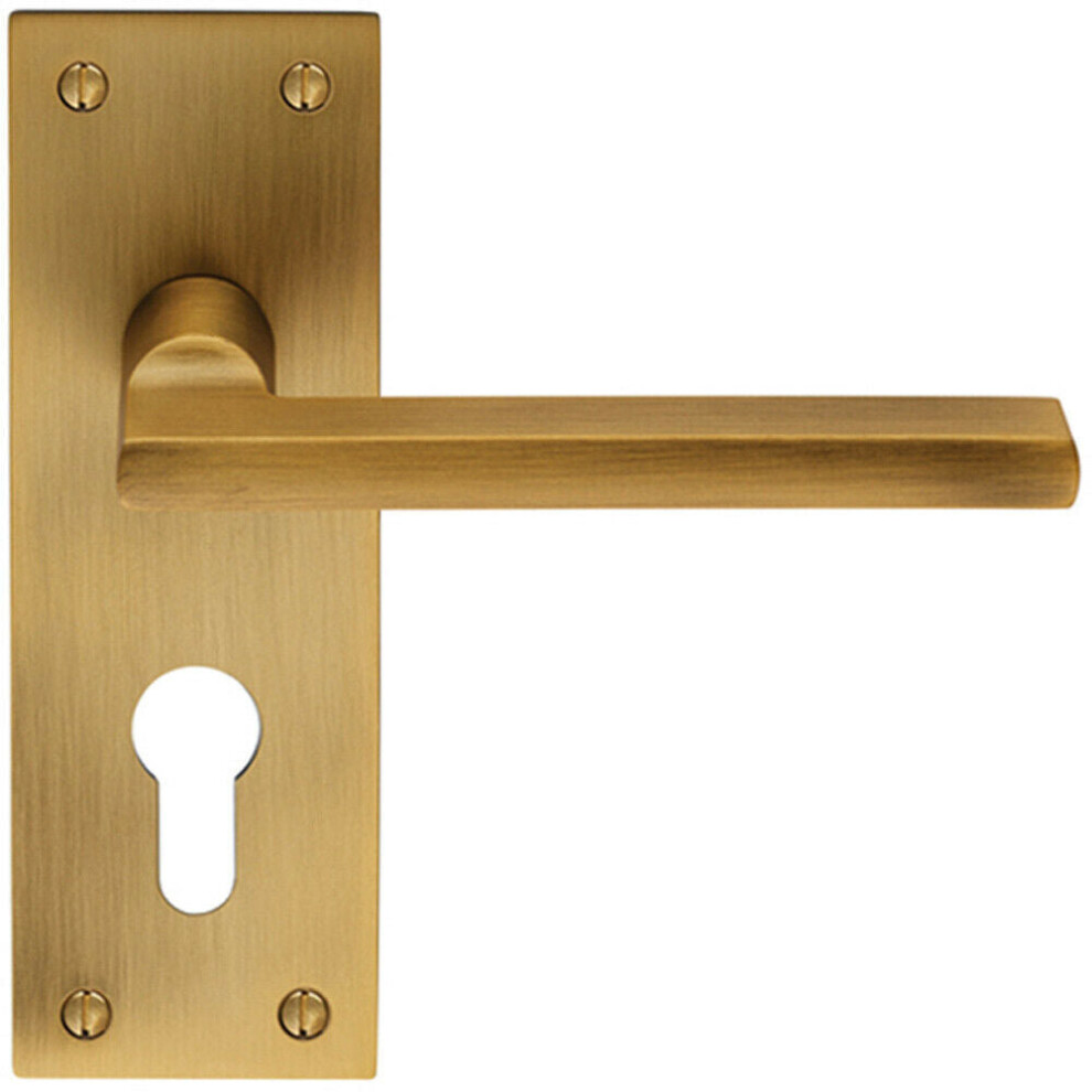 PAIR Straight Bar Lever On Slim Euro Lock Backplate 150 X 50mm Antique Brass