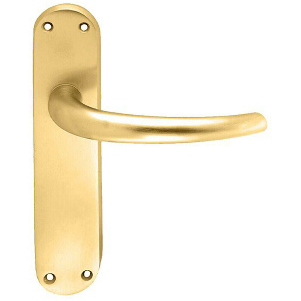 Loops Pair Slim Round Bar Handle On Shaped Latch Backplate 185 X 40Mm Satin Brass