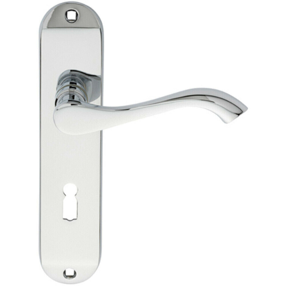 Pair Curved Handle On Chamfered Lock Backplate 180 X 40Mm Polished Chrome 5056492580457