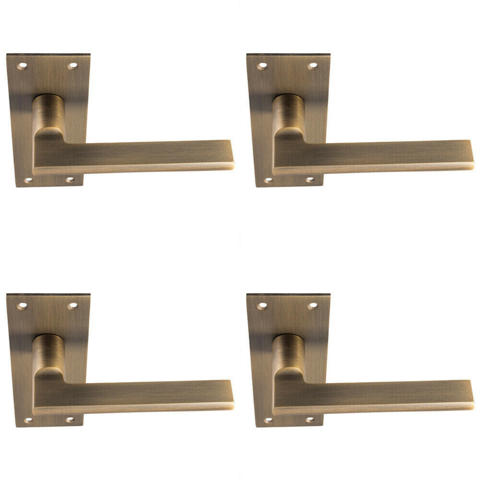 4x PAIR Straight Bar Handle on Slim Lock Backplate 150 x 50mm Antique Brass