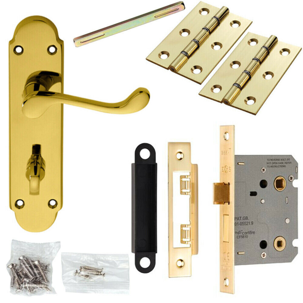 Loops Door Handle & Bathroom Lock Pack Brass Victorian Lever Thumbturn Backplate