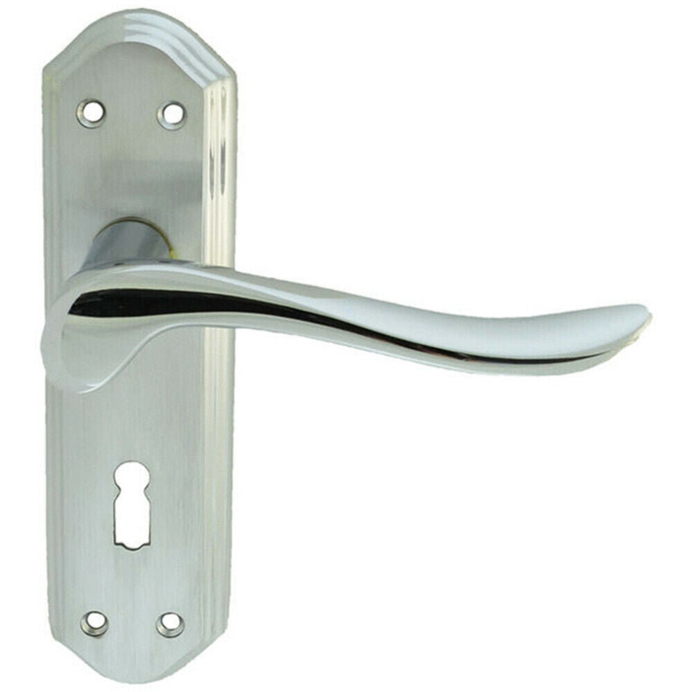 Pair Curved Lever On Sculpted Edge Backplate 180 X 48Mm Satin/Polished Chrome 5056492580099