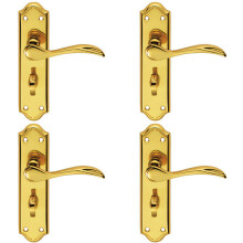 4x PAIR Curved Door Handle Lever on Bathroom Backplate 180 x 45mm Polished Brass