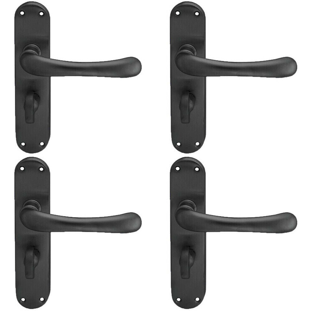 4x PAIR Smooth Rounded Lever on Shaped Bathroom Backplate 185 x 42mm Matt Black