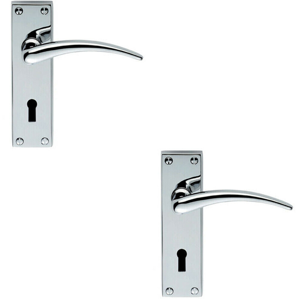 2x PAIR Slim Arched Door Handle on Lock Backplate 150 x 43mm Polished Chrome