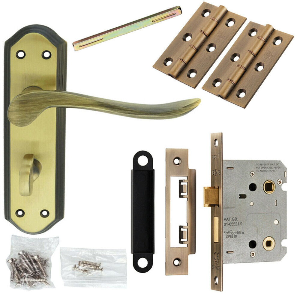 Door Handle & Bathroom Lock Pack Bronze Sculpted Lever Thumb Turn Backplate