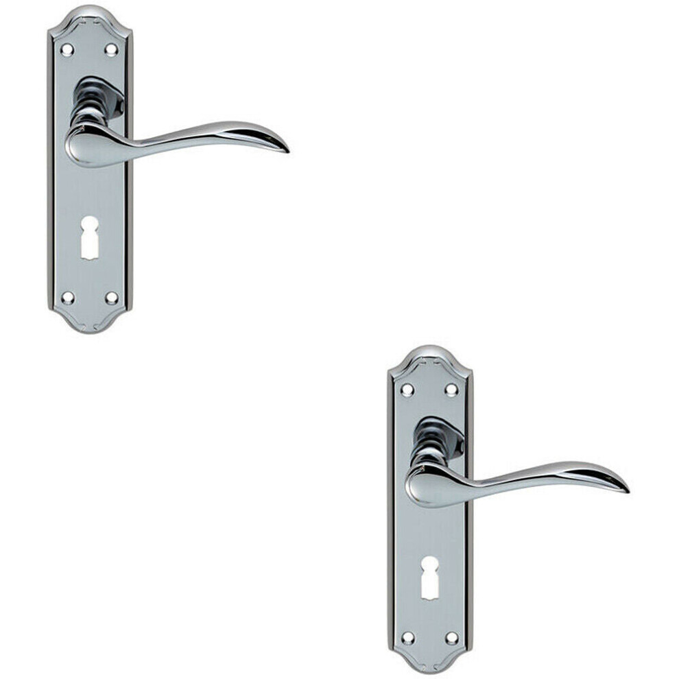 Loops 2X Pair Curved Door Handle Lever On Lock Backplate 180 X 45Mm Polished Chrome
