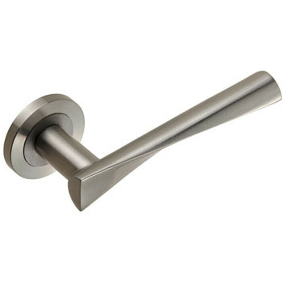 PAIR Angular Twisted Lever on Round Rose Concealed Fix Satin Stainless Steel