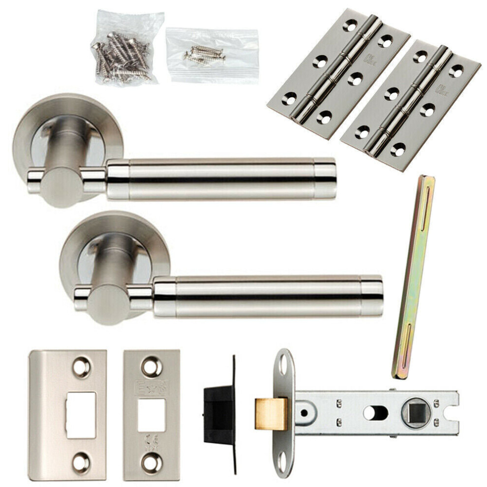 Loops Door Handle & Latch Pack Polished & Satin Steel Mounted Bar Screwless Rose