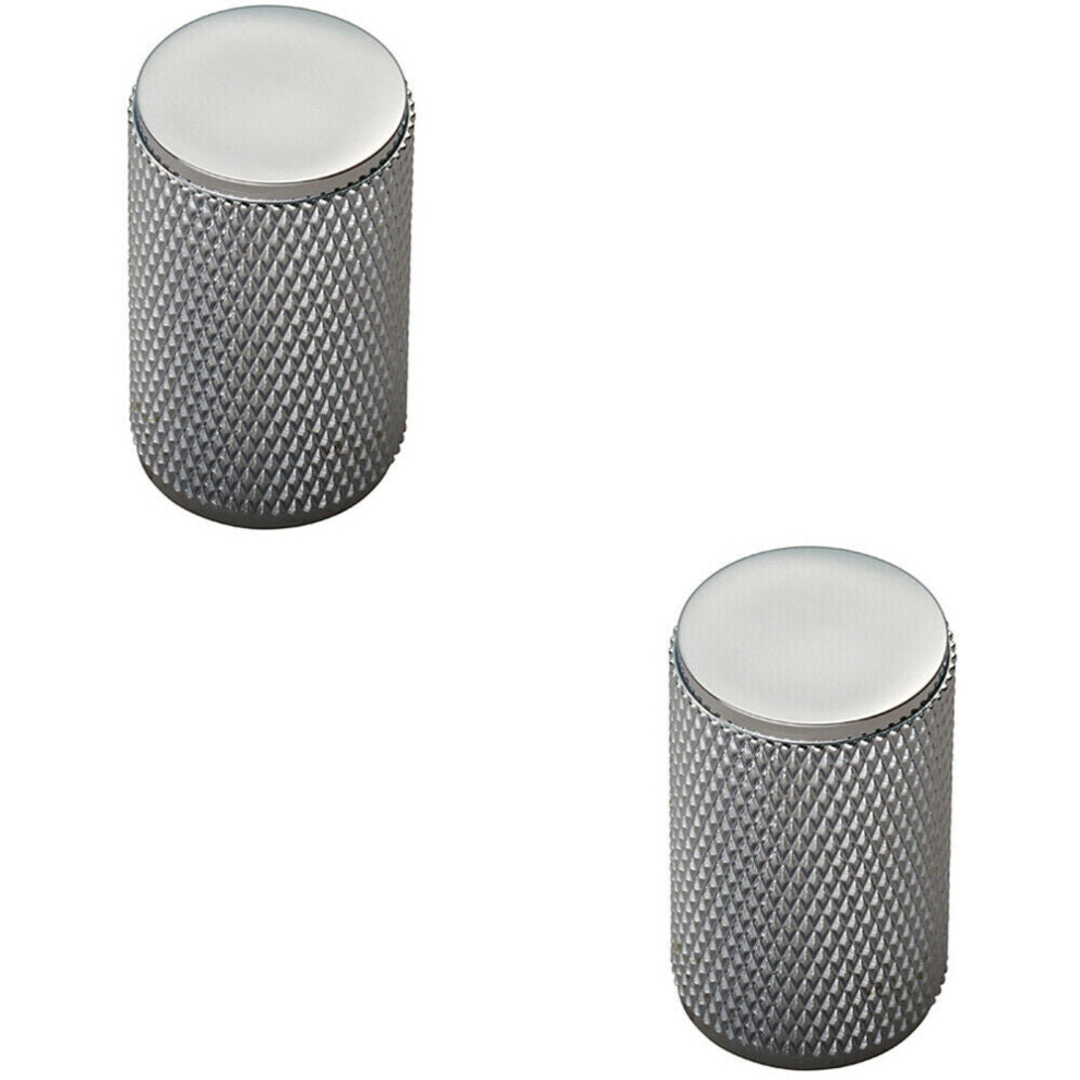 2X Knurled Cylindrical Cupboard Door Knob 18Mm Dia Chrome Cabinet Handle 5056492587845