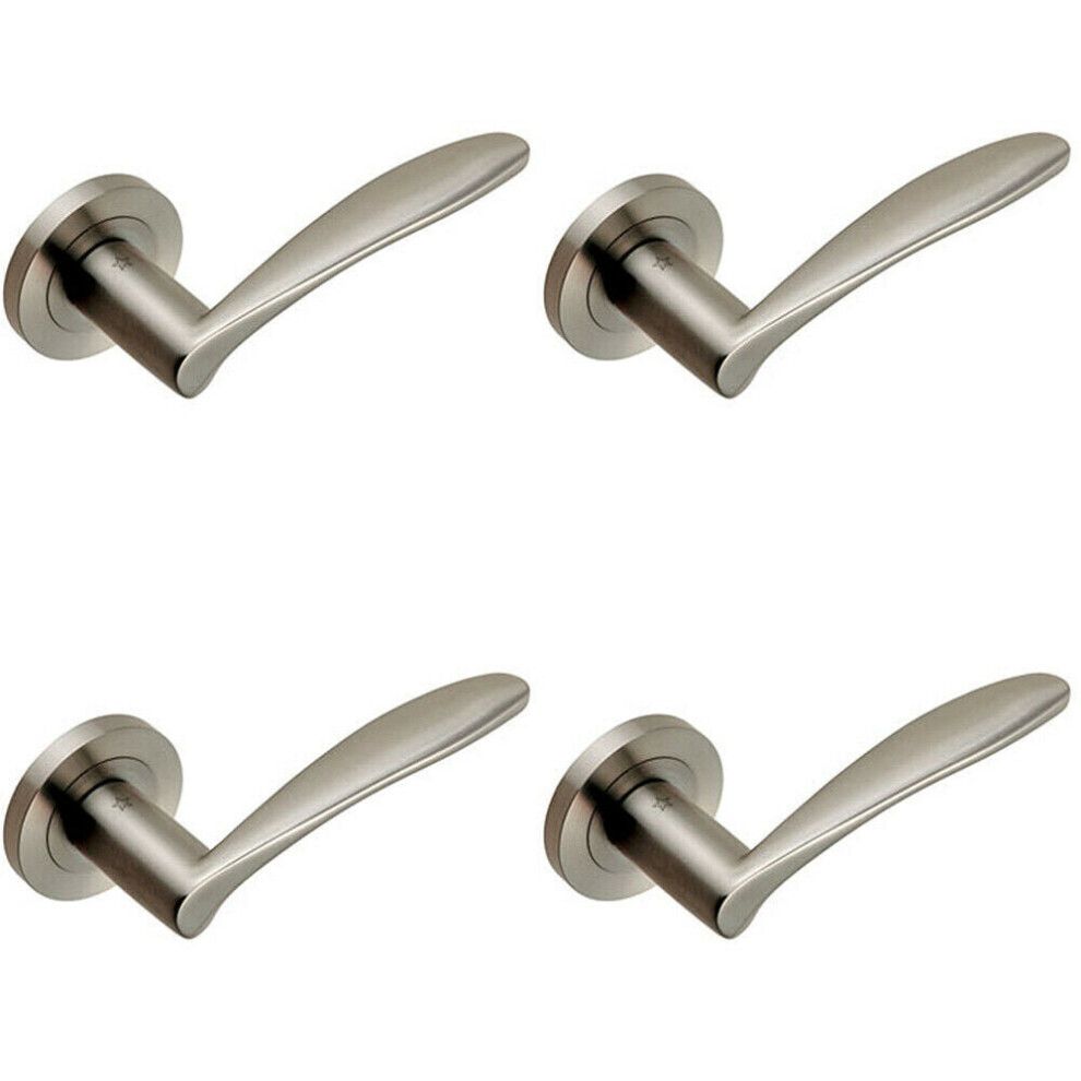New Loops 4X Pair Angular Design Curved Handle Concealed Fix Round Rose Satin Steel Door-Lever-Rose-Internal-Concealed-Hardware-Set Size 4